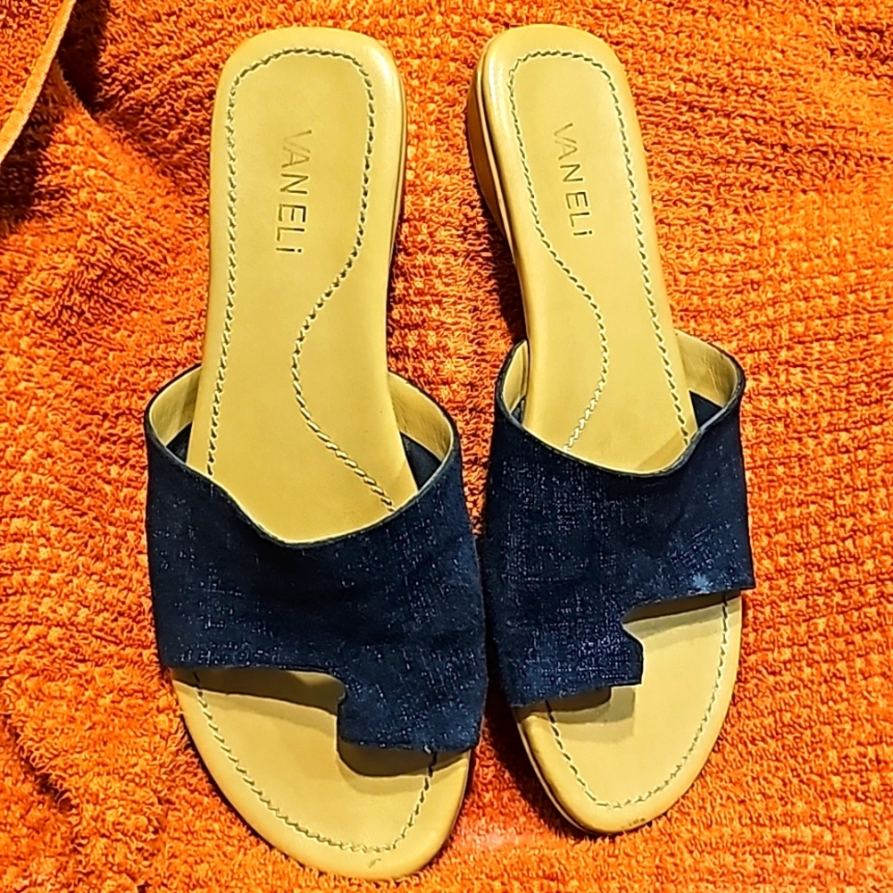 VANELI TALLIS SLIDE SANDAL 8.5 IN DENIM BLUE‎ SHIMMER PRINT